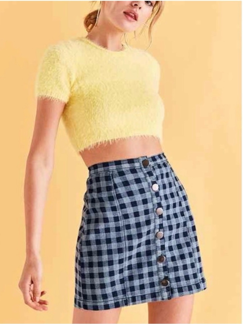 Cooperative Blue Gingham Button Down Mini Skirt
